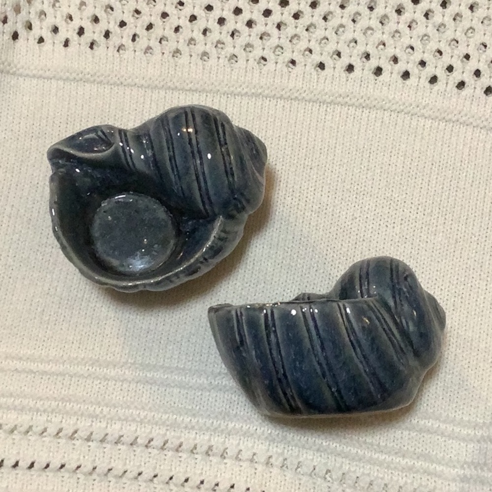 Vintage Handmade Pottery Sea Shell Decor Tea candle Jewelry Holder Set of 2